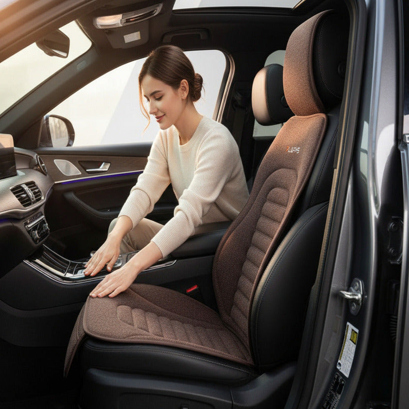 Housse de voiture marron femme installant housse confortable anti transpiration 