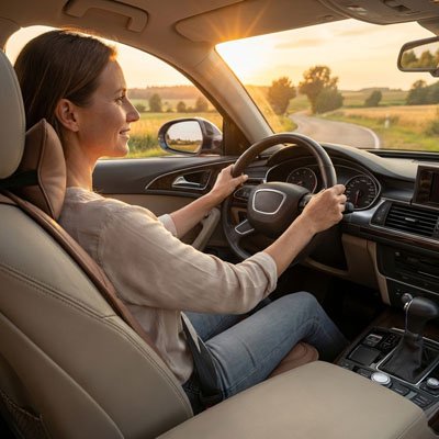 couvre siège auto femme assise confortable volant voiture en ete 
