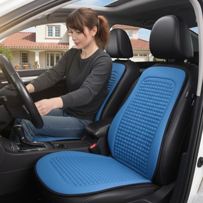 couvre siège pour voiture bleu soie glacée femme assise passager avant voiture 