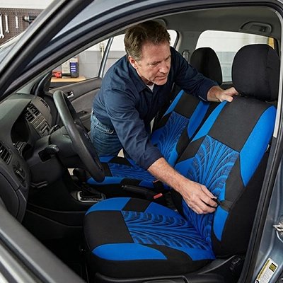 housse voiture bleu installation simplifiée sangles élastiques crochets intégrés