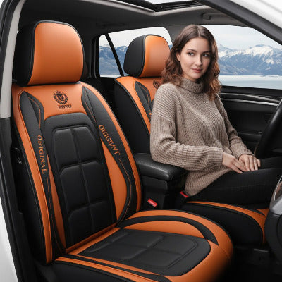 housse voiture orange structure matelassée femme assise confortable voiture 
