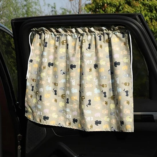 Pare soleil marron avec dessin animaux pour vitre latérale voiture familiale