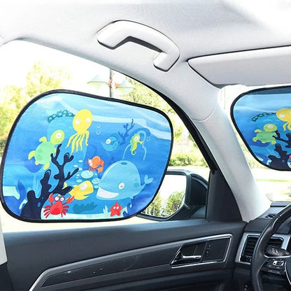Pare soleil voiture bébé animaux marins bleu intallé fenetre et pare brise avant voiture 