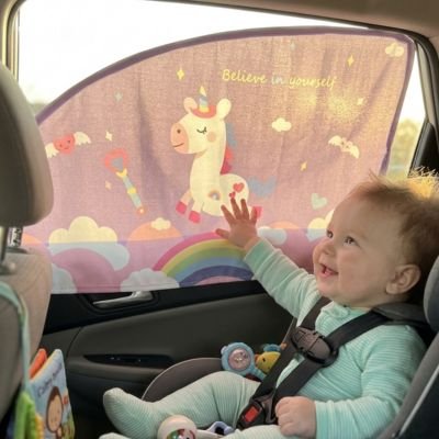 Pare soleil voiture bébé confortable regarde et sourit pare soleil avec dessin licorne 