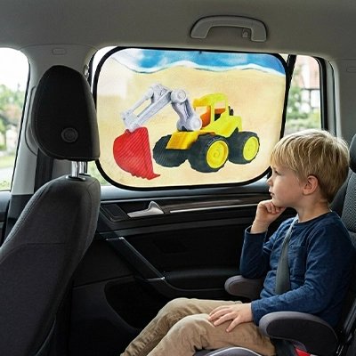 Pare soleil voiture bébé enfant captivé par pare soleil avec dessin engin de chantier