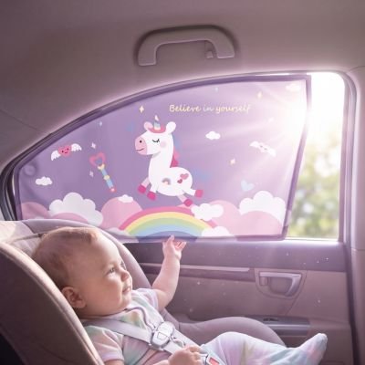 Pare soleil voiture bébé installe confortable siege arriere voiture avec pare soleil dessin licorne