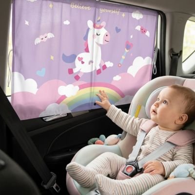 Pare soleil voiture bébé installe siege arriere voiture captive par pare soleil dessin licorne 