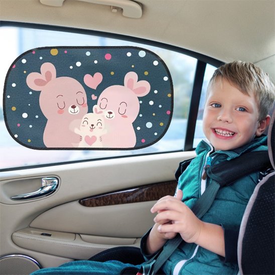 Pare soleil voiture bébé lapin mignon rose avec enfant joyeux assis siege arriere voiture 