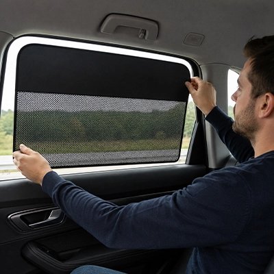 Pare soleil voiture homme installe vitre latérale arrière