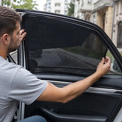 Pare soleil voiture homme installe vitre latérale avant