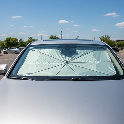 Pare soleil voiture sur pare brise avant voiture garée 