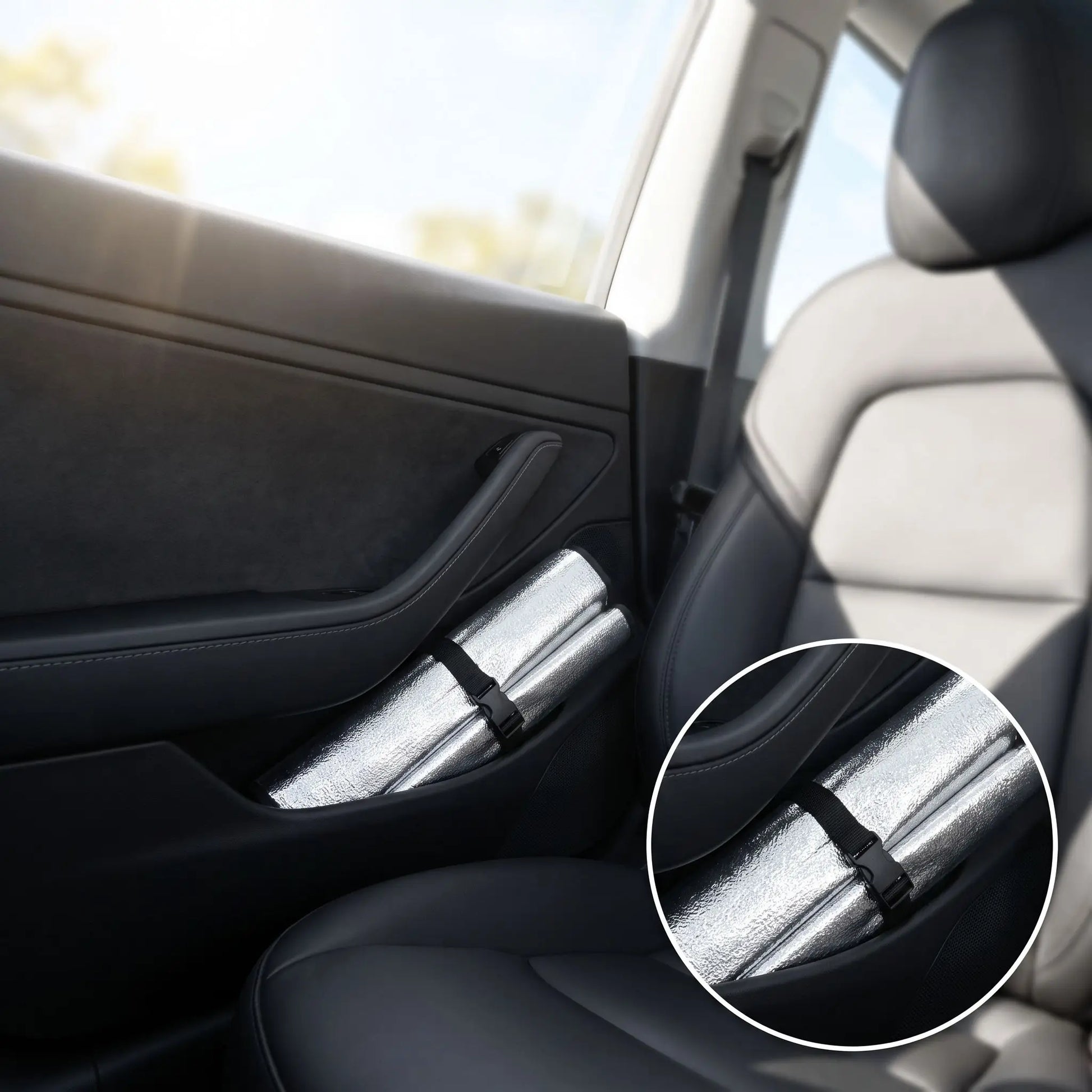 pare-soleil voiture pare-brise avant rangé dans pochette portière voiture