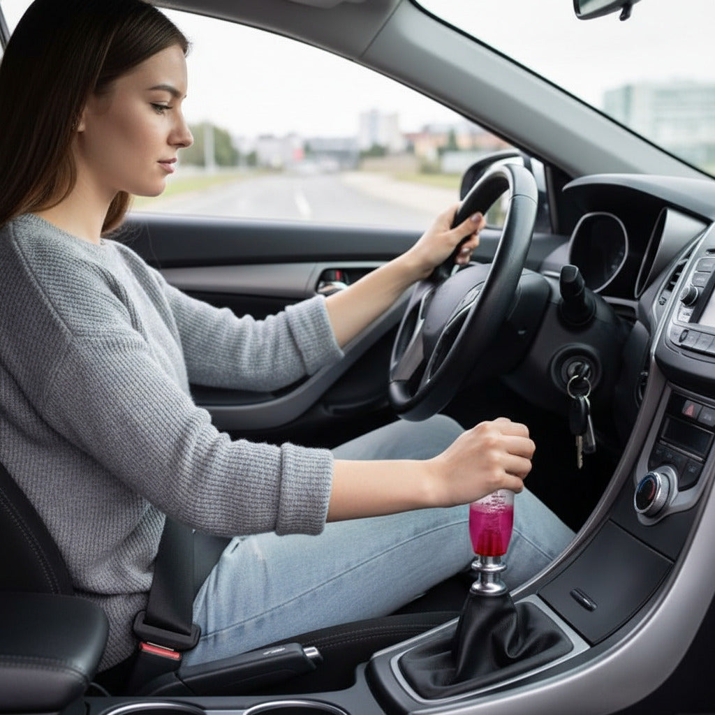 Pommeau de vitesse finition brillante femme passant vitesse dans voiture 