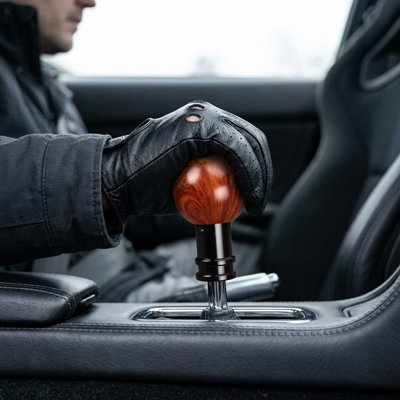 Pommeau de vitesse marron foncé épousant naturellement paume de main