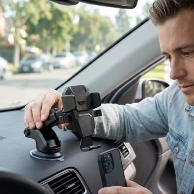 support voiture pour telephone ajustable homme installant téléphone sur support téléphone 